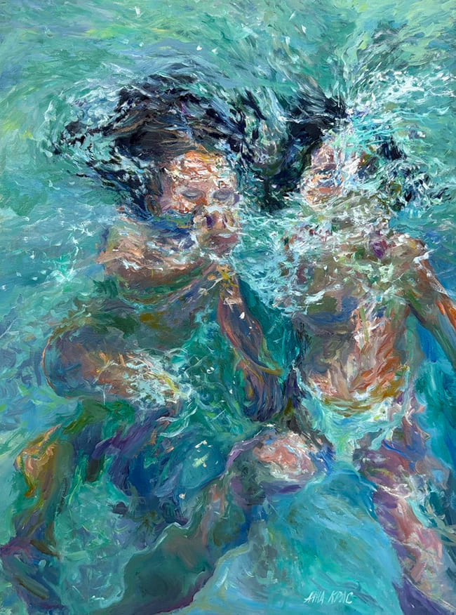 [Картина маслом дети в воде]